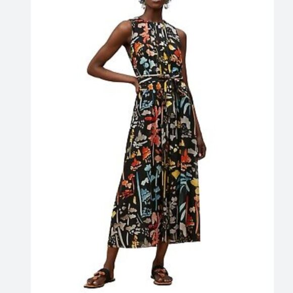 Lafayette 148 | Nia Blooming Eden Silk Midi Dress Pleated Tie Waist Size M - Picture 2 of 15